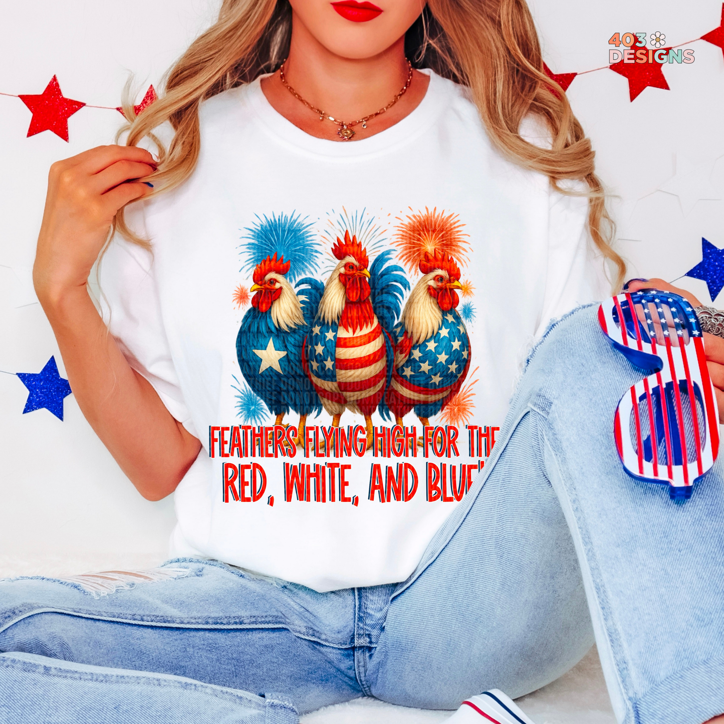Feathers Flying High Roosters Graphic Tee