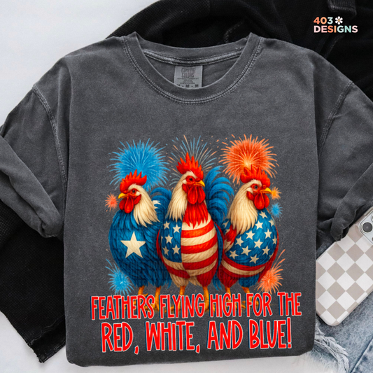 Feathers Flying High Roosters Graphic Tee