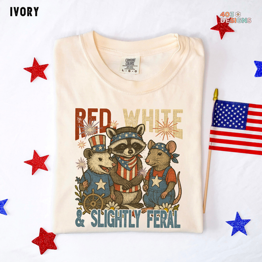 Red White Slightly Feral Graphic Tee